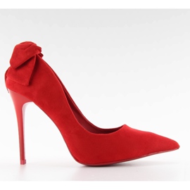 Suede heels with a bow LE035 Red