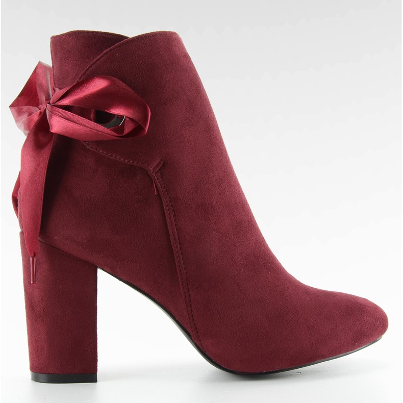 Wide heel boots with a ribbon la01p wine red