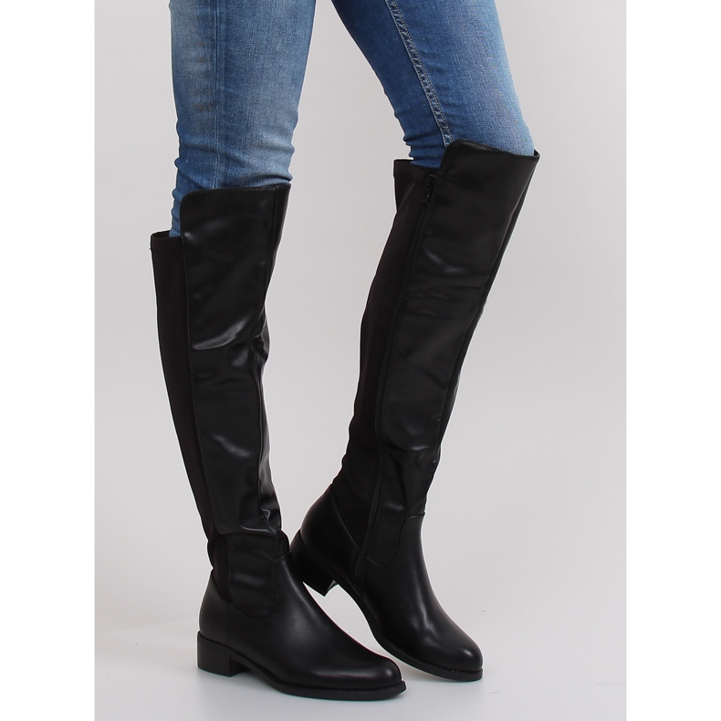 NC78 black grain thigh boots