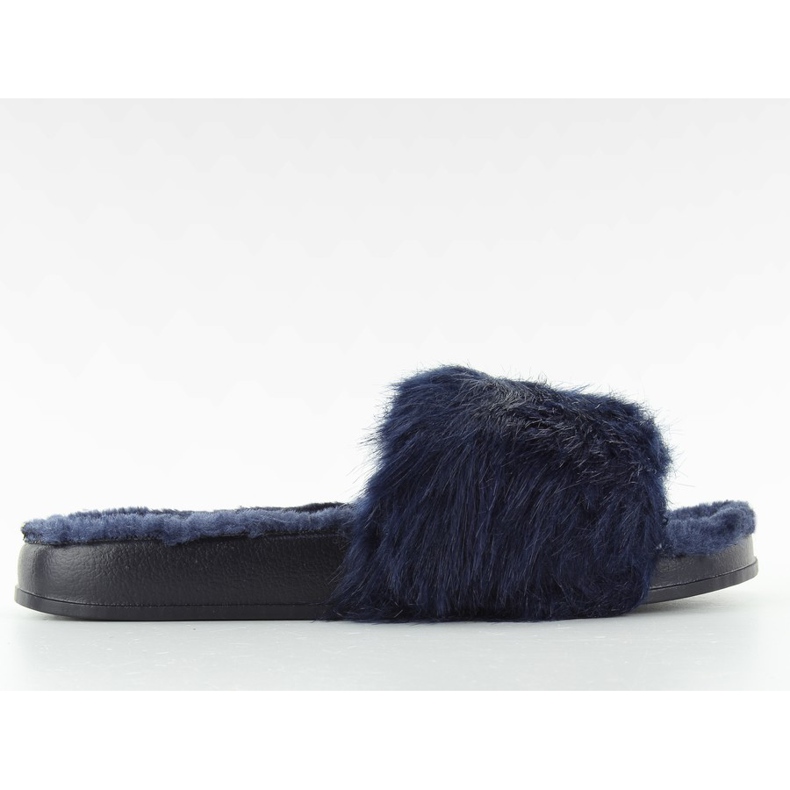 Fur slippers dd68 Blue navy blue