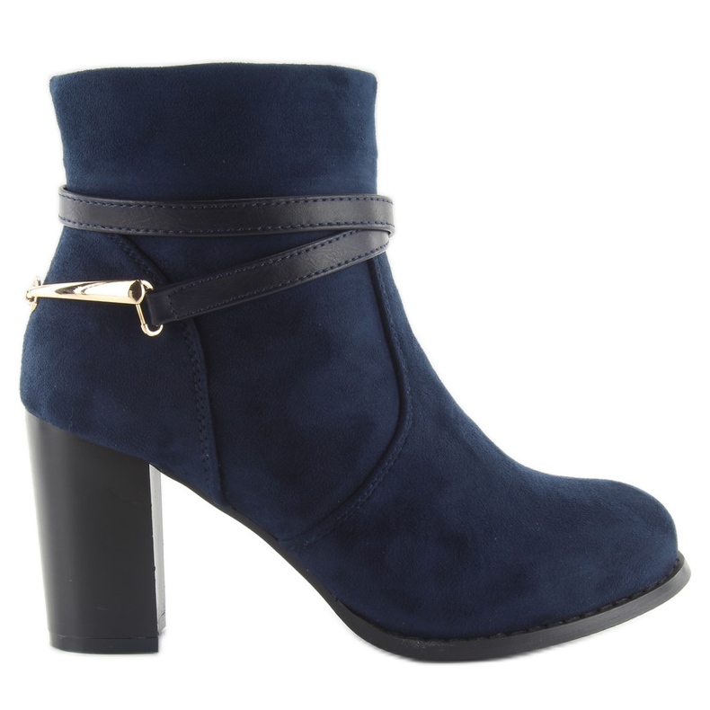 High-heeled boots made of suede 3701 DK. blue navy blue