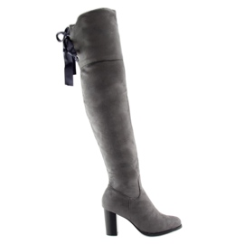 Over-knee boots tied with PE121P gray ribbon grey