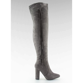 Fringed Over-Knee Boots C77P Gray grey Fringed Over-Knee Boots C77P Gray grey