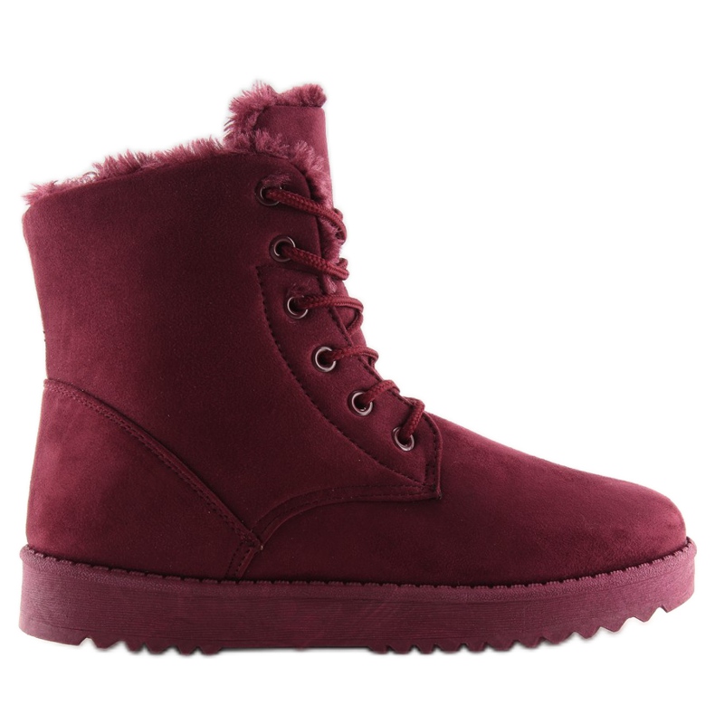 Women's Lace-up Snow Boots Burgundy Wine red