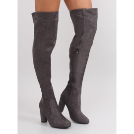 Gray Thigh High Heels Boots Gray grey