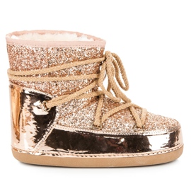 Ideal Shoes Tied Snow Boots With Glitter pink Ideal Shoes Tied Snow Boots With Glitter pink