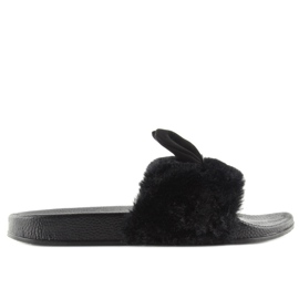 Black black slippers with fur and ears
