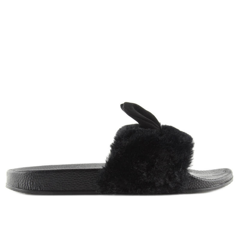 Black black slippers with fur and ears