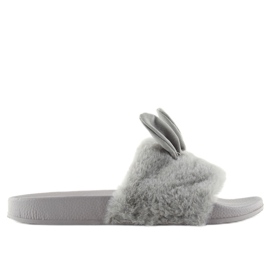 Gray Slippers With Fur And Damaged Gray 58-21 grey Gray Slippers With Fur And Damaged Gray 58-21 grey