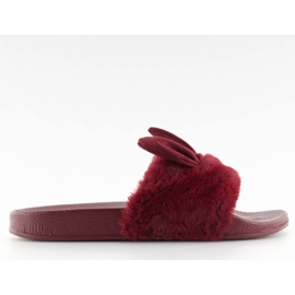 Slippers with fur and maroon ears red