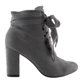 Gray Lace-up Boots On High Heel Bs083 grey