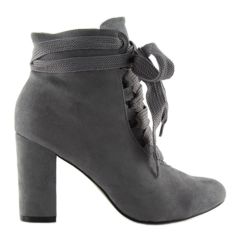 Gray Lace-up Boots On High Heel Bs083 grey