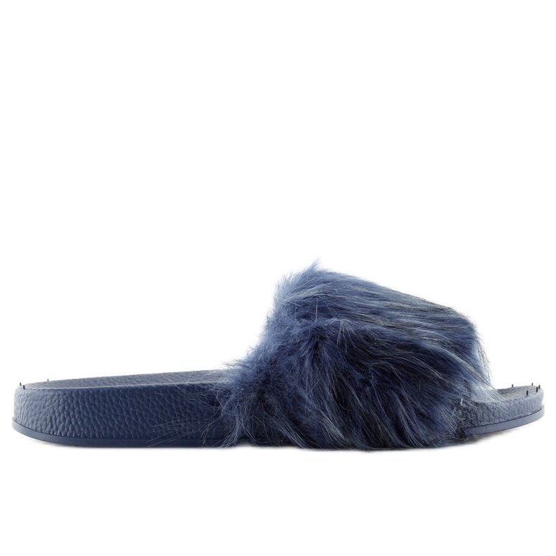 Navy blue slippers with fur zy383-007-1 blue