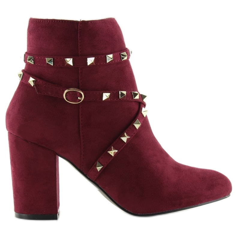 Boots On High Heel With Studs Burgundy F-3627 red multicolored