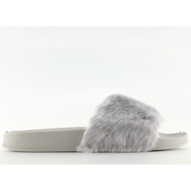 Gray slippers with fur zy383-007-3 gray grey