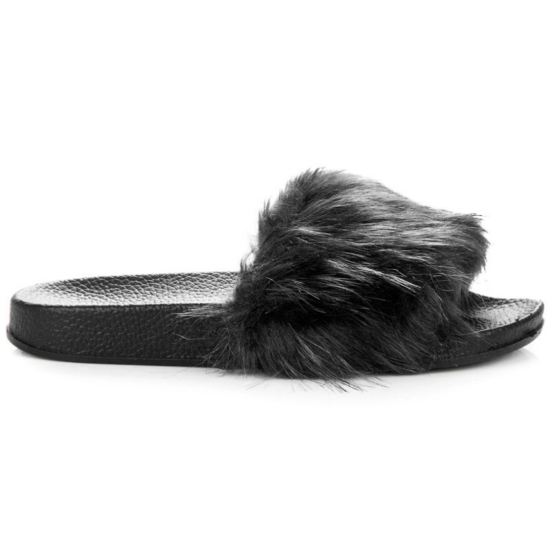 Yes Mile Black fluffy slippers