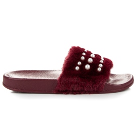 Queen Vivi Maroon slippers with fur red