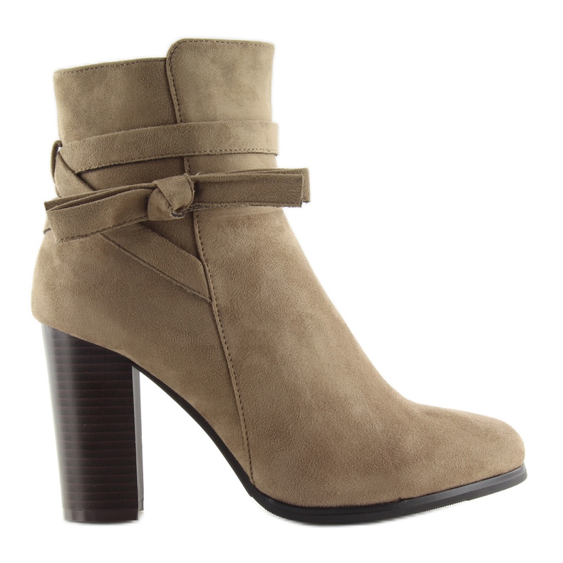 High-heeled boots with a beige h197 khaki bow