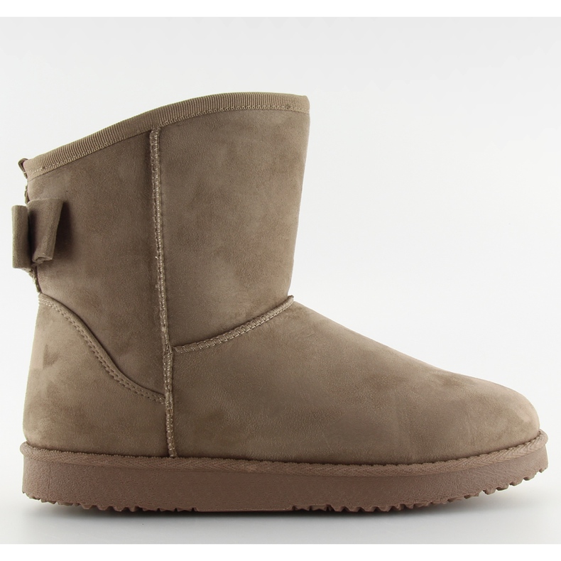 Snow-covered emuses with a beige khaki bow