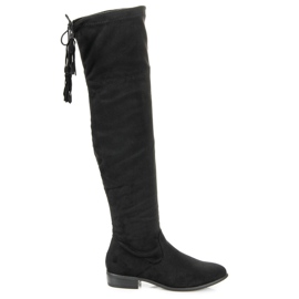 Yes Mile Over-the-knee boots with fringes black