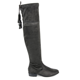 Yes Mile Over-the-knee boots with fringes grey