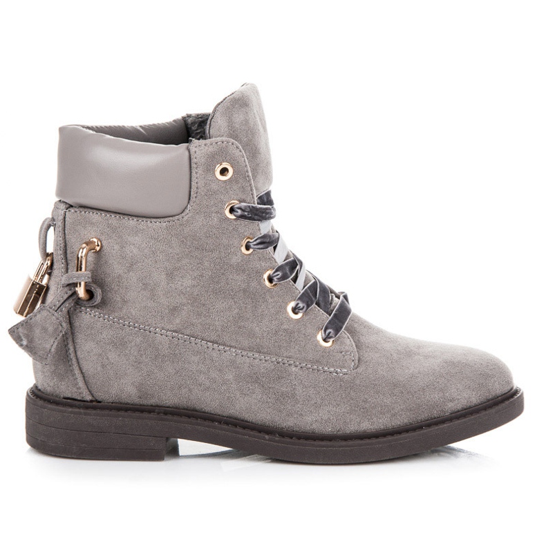 Ideal Shoes Suede Workers Tied With A Ribbon grey