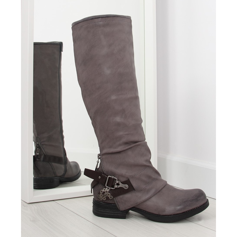 Gray riding boots gray F2180 brown grey