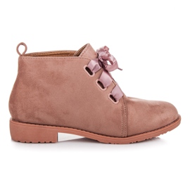 Bestelle Low boots tied with a ribbon pink
