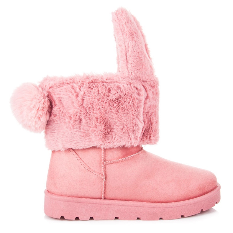 Snow boots with detachable ears and a pompom pink