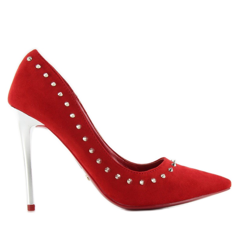 Suede heels with studs red nf-04p Red