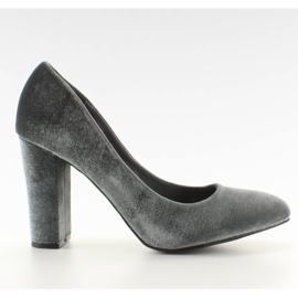 Velvet pumps wide post LE018 Gray grey Velvet pumps wide post LE018 Gray grey