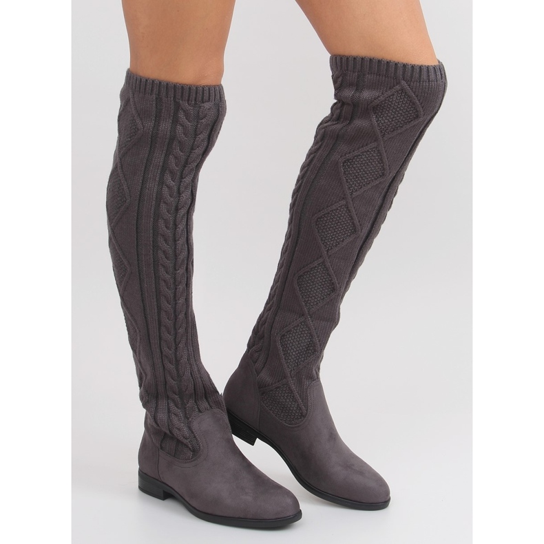 Boots with gray and gray yarn uppers grey