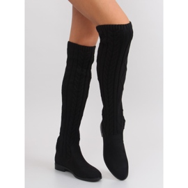 Black boots with black yarn uppers