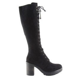 Black high-heeled lace-up boots
