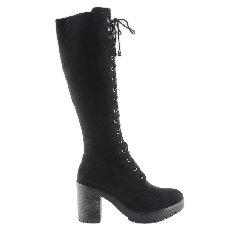 Black high-heeled lace-up boots Black high-heeled lace-up boots