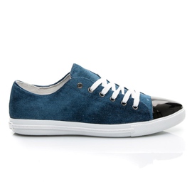 Denim Sneakers With Metal Toe blue