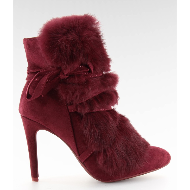 Boots on a high heel with fur claret 1319 W. Red multicolored