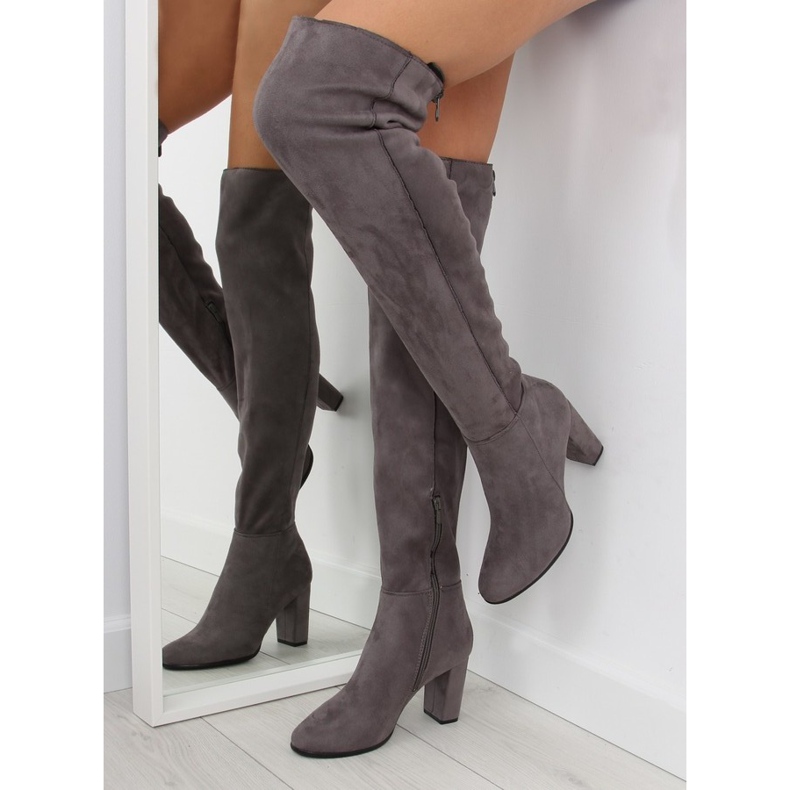 Gray Over-knee boots T062 gray grey