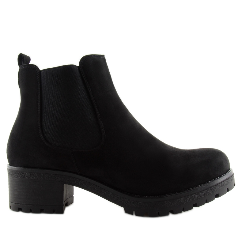 Black Chelsea boots with wide heels