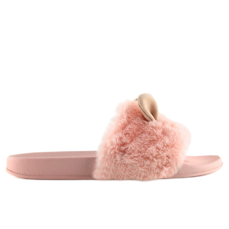 Fur slippers with ears pink LS-02 pink