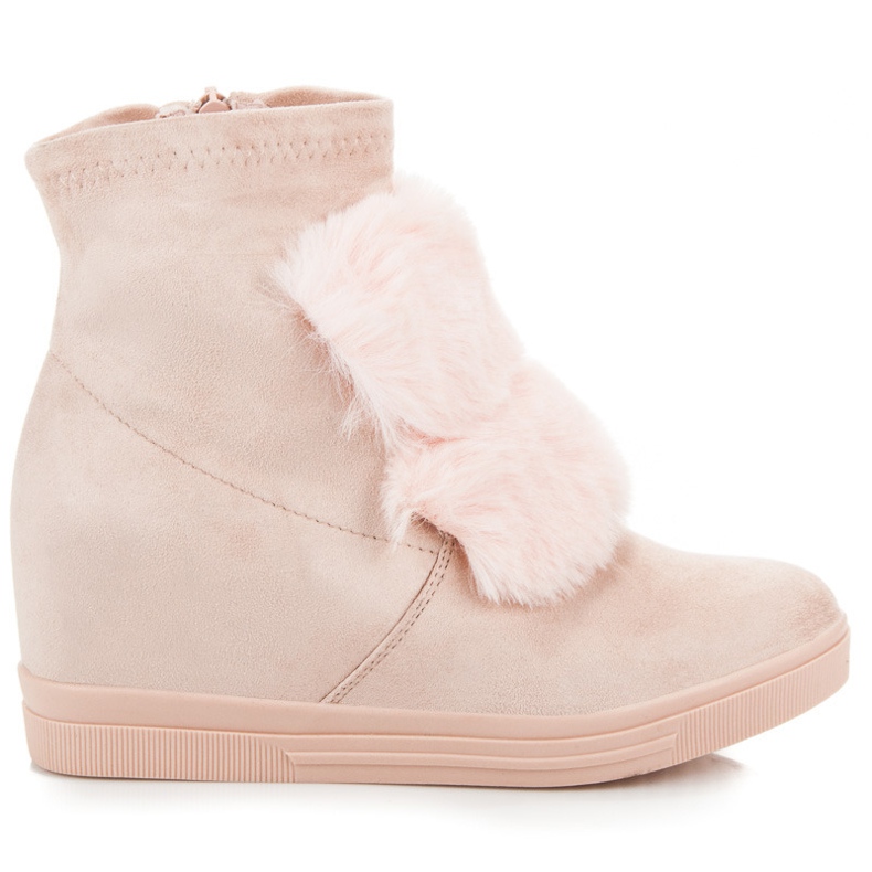 Wedge sneakers with fur pink