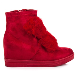 Wedge sneakers with fur red Wedge sneakers with fur red