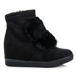 Wedge sneakers with fur black