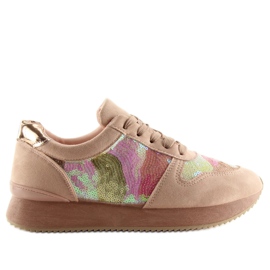 Sport shoes with pink sequins LH10P Pink yellow