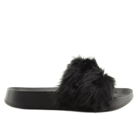 Black S37 black slippers with fur Black S37 black slippers with fur