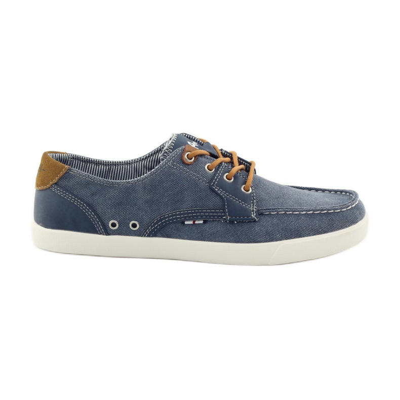 American Club American 205081 men's textile tied loafers navy blue blue
