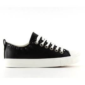 Black SM-2738 Black women's sneakers with studs