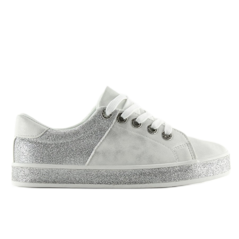 White glossy women's sneakers BL125 White grey