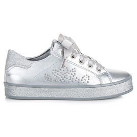 Glitter Sneakers With A Ribbon grey