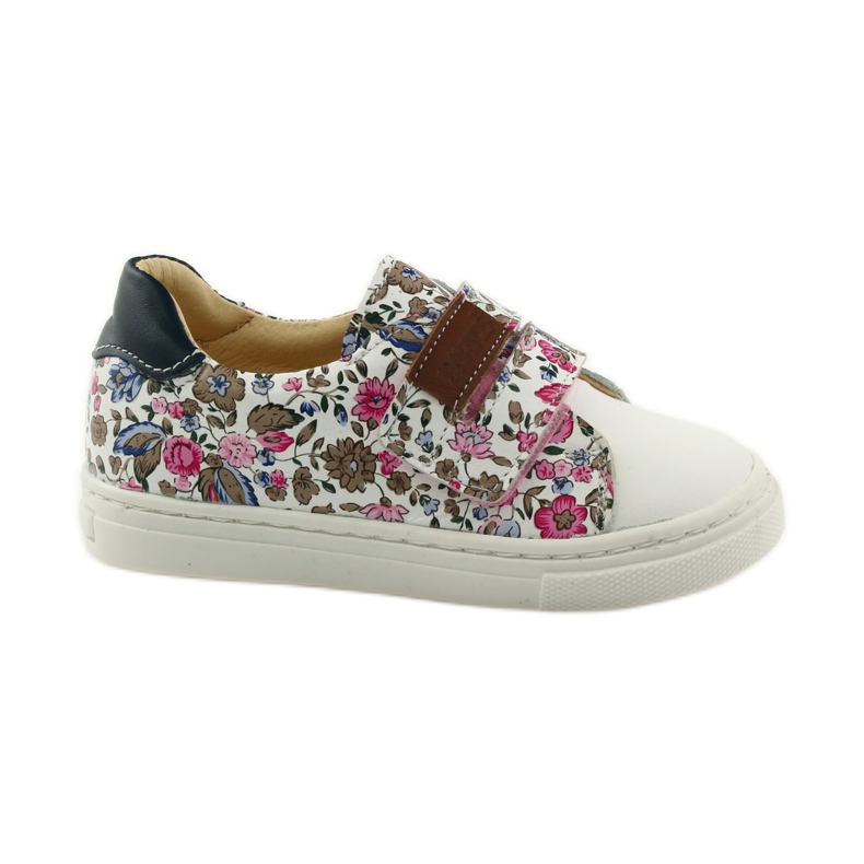 Girls' shoes with flowers Bartuś pink brown white